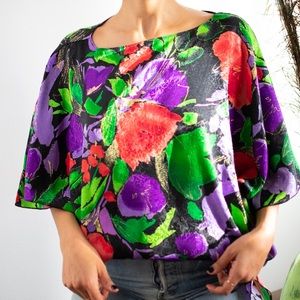 Gorgeous vintage floral dolman blouse small